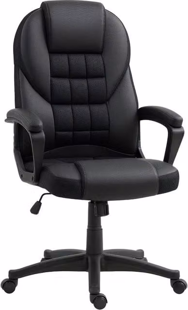 Rolipo Modern Faux Leather Task Chair in Black with Armrests and Castors – 1