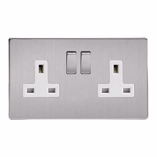 Varilight 2-Gang 13 Amp Double Switched Socket in White, Silver and Grey – 1
