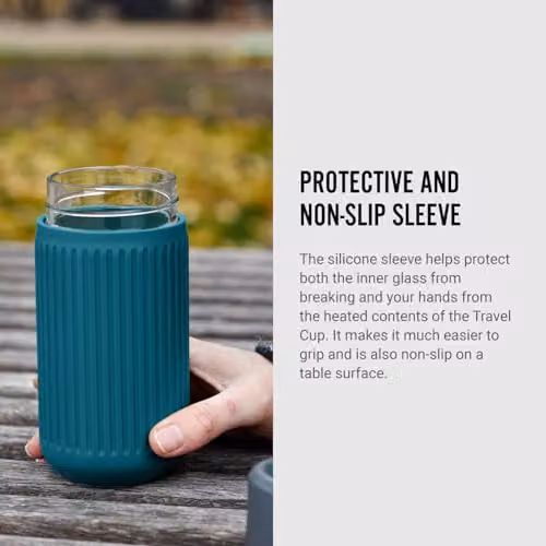 Black + Blum Double Walled Glass Travel Mug with Lid, Blue, 340ml – 4