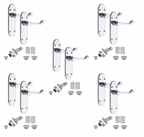 Golden Grace Victorian Scroll Latch Door Handles in Polished Chrome Silver, 5 Sets