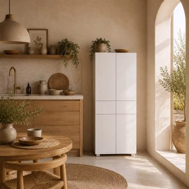 Wyld Haus Luvami High Gloss White 4 Door Kitchen Cupboard with 2 Drawers and 3 Shelves, H: 170 cm, W: 60 cm, D: 35 cm