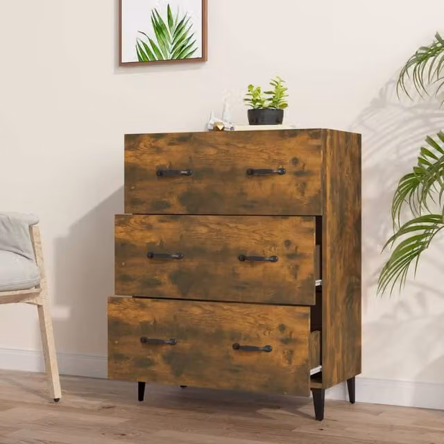 Berkfield Home Smoked Oak Sideboard in Brown, W/D/H: 69.5 x 34 x 90 cm – 1