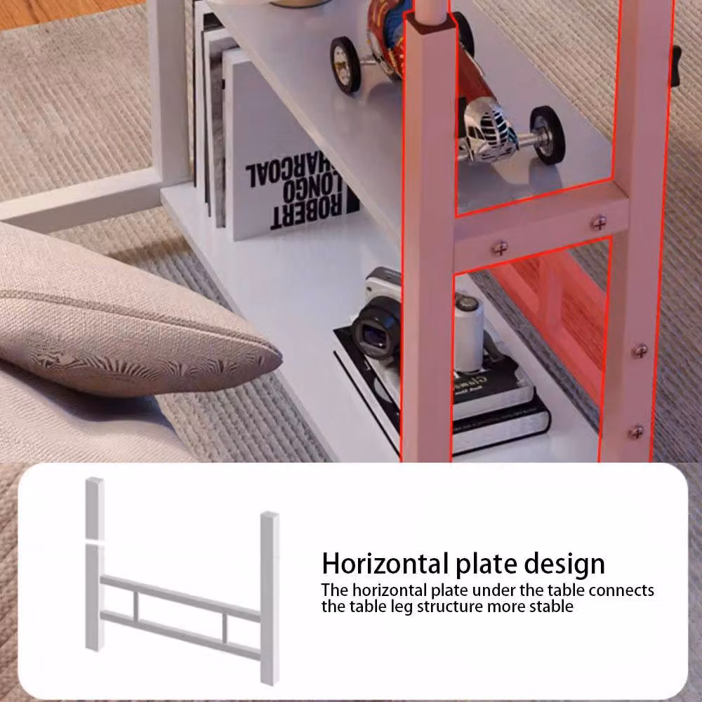 ExtraStar Height Adjustable Mobile Overbed Table with 2 Storage Shelves in Beige – 4