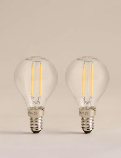 M&S 2 Pack 4W E27 Golf Ball LED Light Bulbs, Transparent