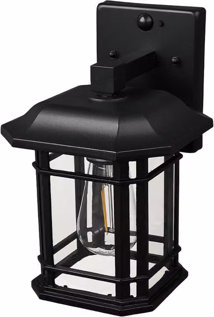 Living Star Black Metal Outdoor Wall Lantern with Motion and Dusk Sensor, Diameter: 13 cm