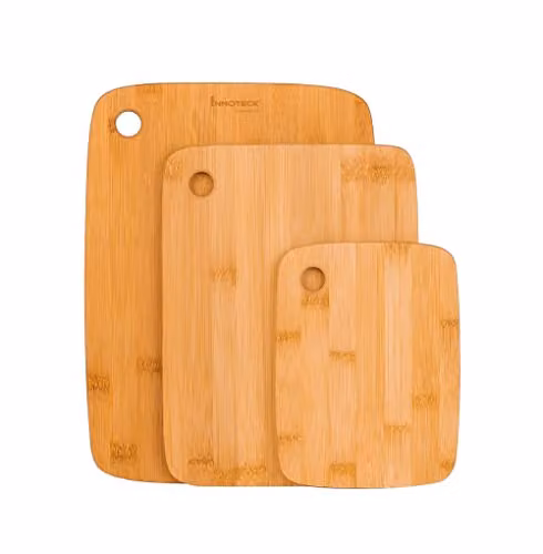 Innoteck Premium Bamboo Chopping Board Set of 3, Brown Rectangular Wooden Cutting Boards with Handle – 1