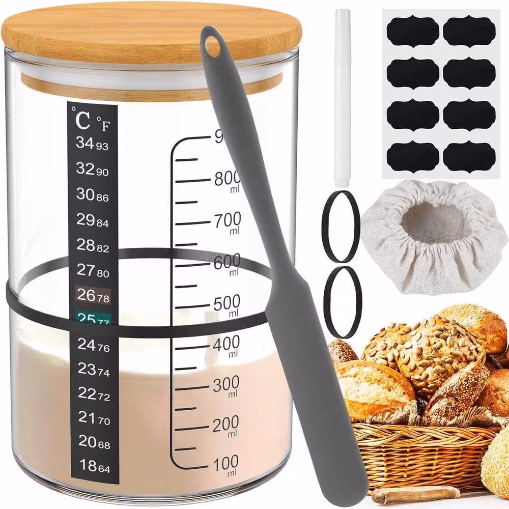 FLAVORA 9-Piece Sourdough Starter Jar Kit, 900ml, Clear Glass – 5