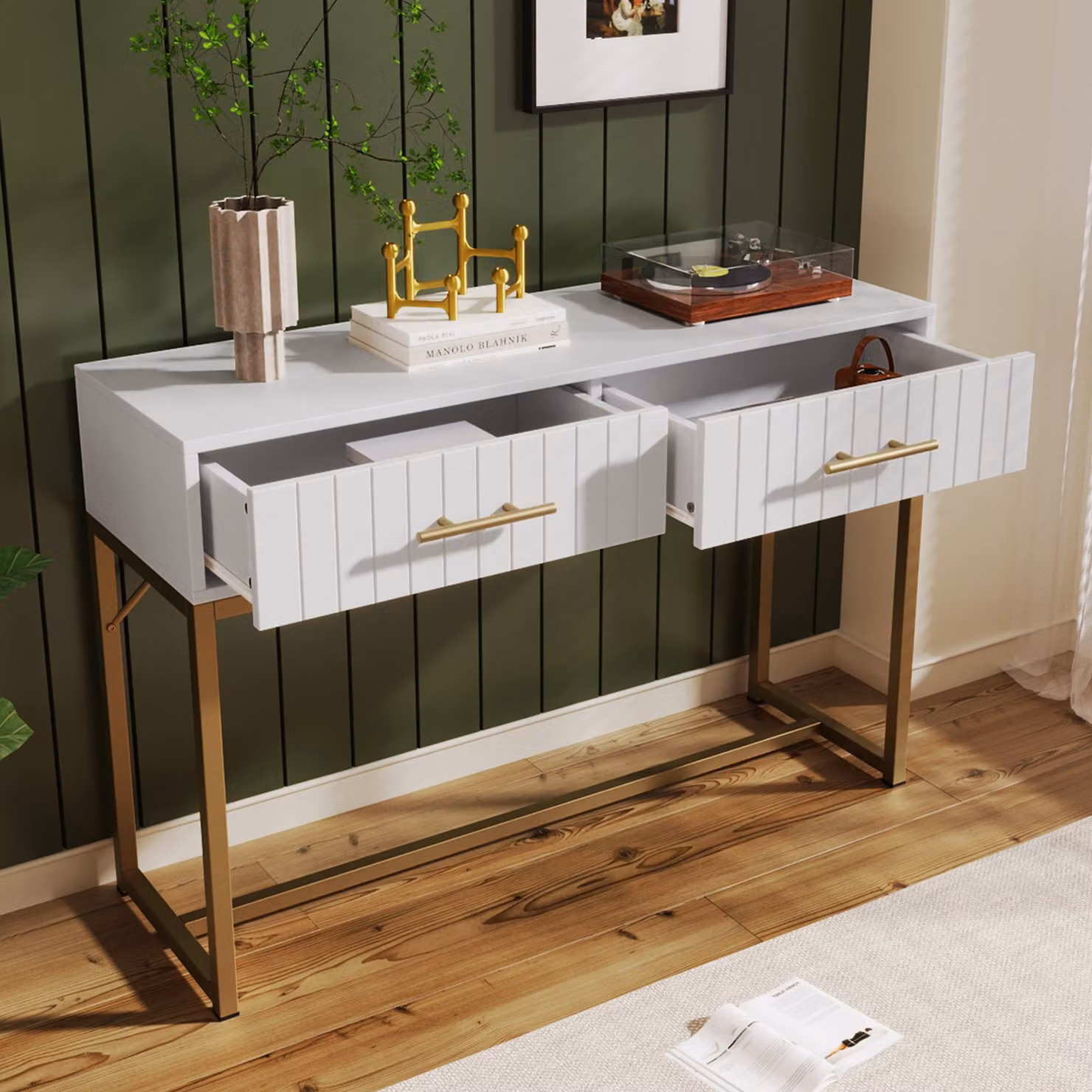 Aosom UK Modern White Dressing Table with 2 Drawers and Gold Accents, W/D/H: 100 x 45 x 57.5 cm – 3