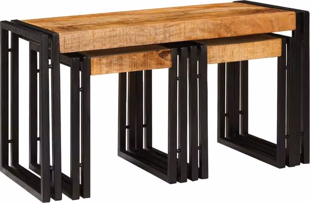 Berkfield Home Nesting Tables Set of 3 in Brown Solid Mango Wood – 1