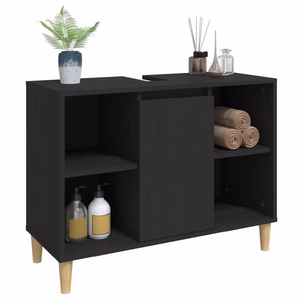 EONLION Black Freestanding Bathroom Sink Cabinet with Internal Shelves, W/D/H: 80 x 33 x 60 cm – 3