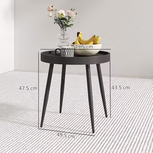 Outsunny Round Black Outdoor Garden Coffee Table with Plastic Top, Diameter: 49.5 cm – 3