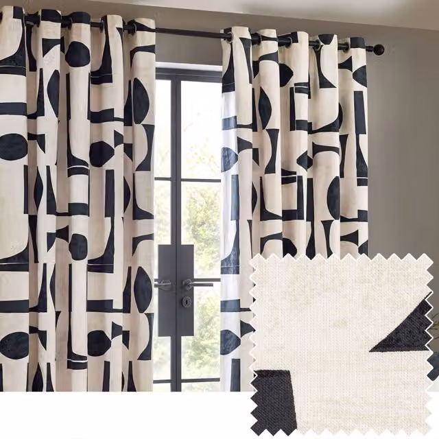 HOEM Carro Abstract Geometric Eyelet Curtains in Blue, W: 168 cm, D: 183 cm – 2