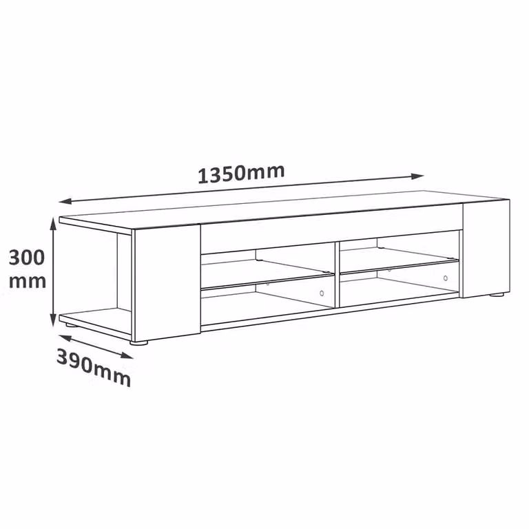 ERGOVEXA Black Modern TV Stand Cabinet with Integrated LED Lights and Storage Shelves, W/D/H: 120 x 39 x 39 cm