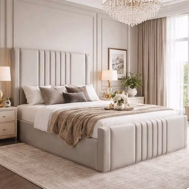 Desire Deco Haisley Ottoman Storage Bed Frame in Light Beige Plush Velvet, Size: King (180 x 200 cm)
