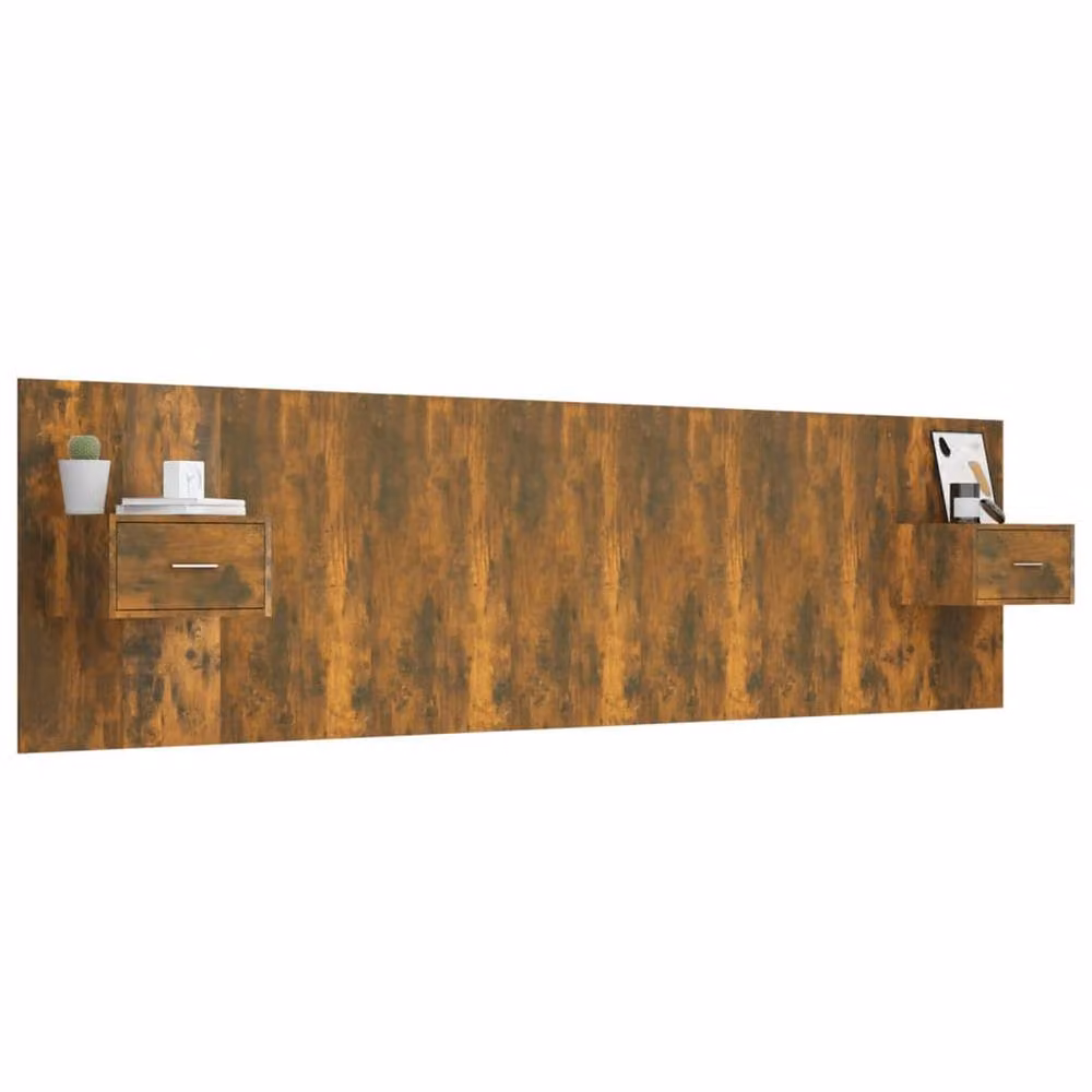 Berkfield Home Bed Headboard with Integrated Nightstand Cabinets in Smoked Oak Brown, W: 297 cm, H: 80 cm – 3