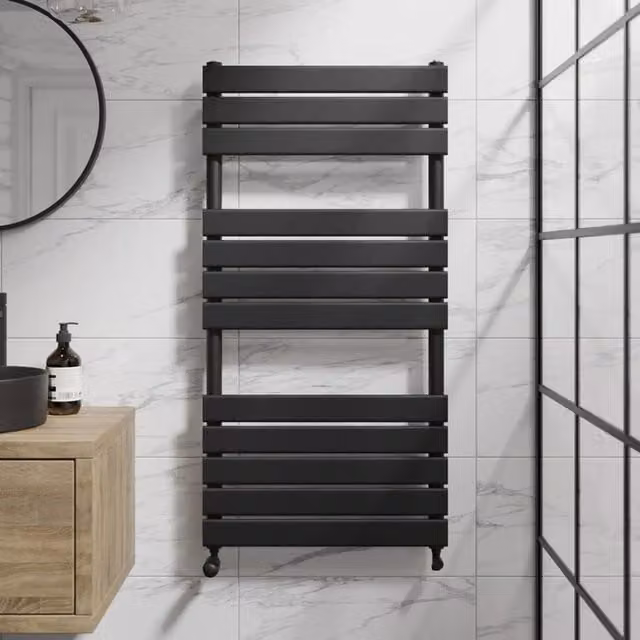 Temprazo Wall Mounted Steel Heated Towel Rail, Black, W: 120 cm, H: 60 cm, D: 60 cm