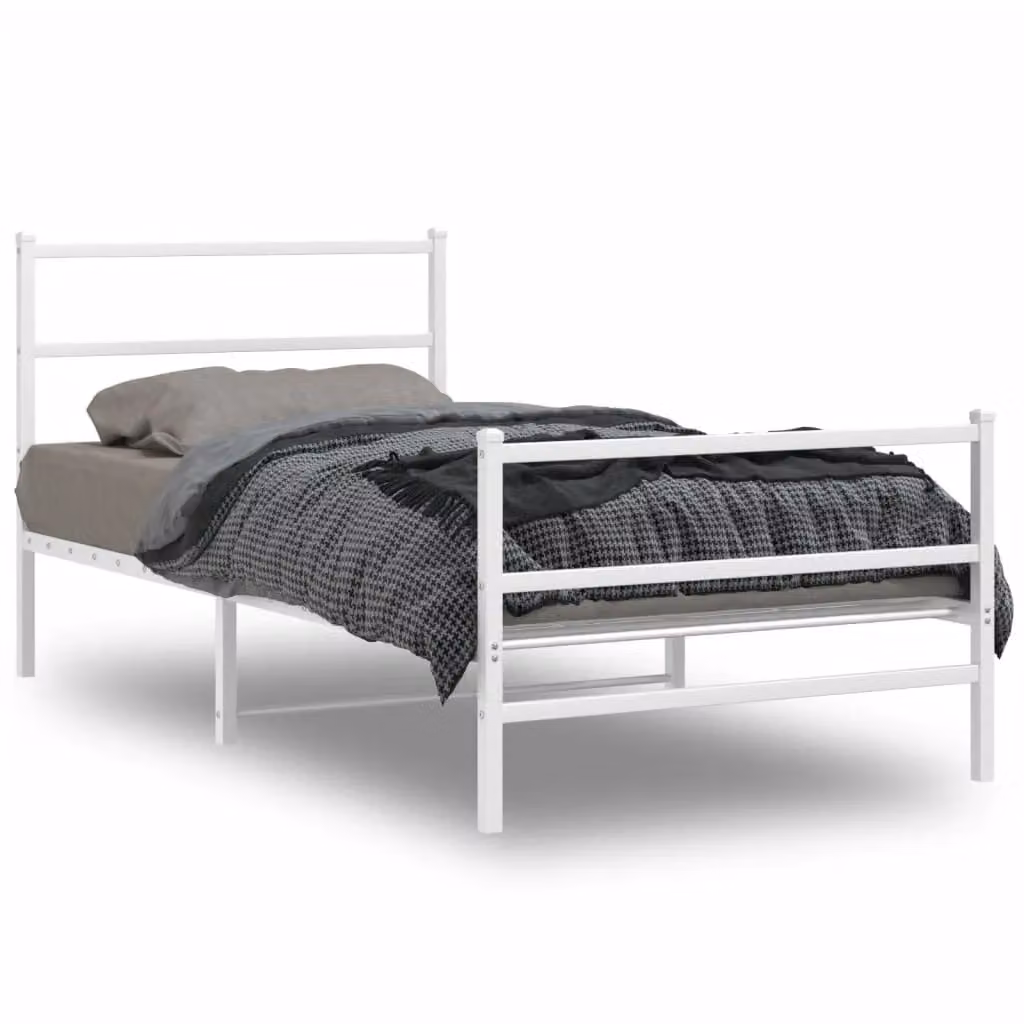 Berkfield Home Metal Bed Frame with Footboard, White, W/D/H: 100 x 200 cm – 2