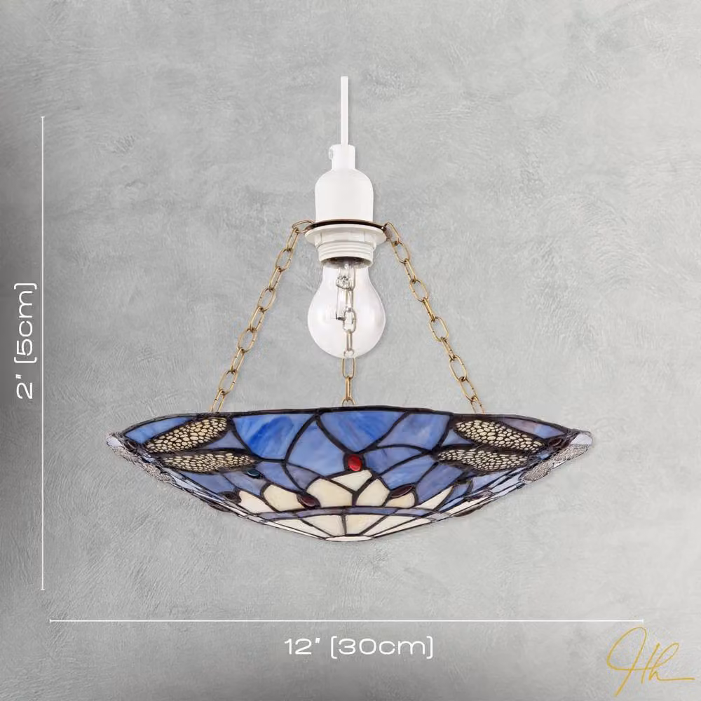 Happy Homewares Traditional Dragonfly Tiffany Glass Easy Fit Pendant Light Shade in Purple and Gold/Brass – 4