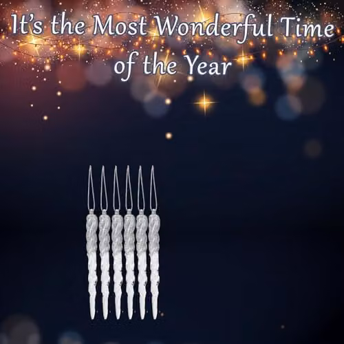 VFM e-Store Silver Glitter Snowflake and Icicle Christmas Tree Hanging Ornaments, Pack of 6, 12 cm – 3