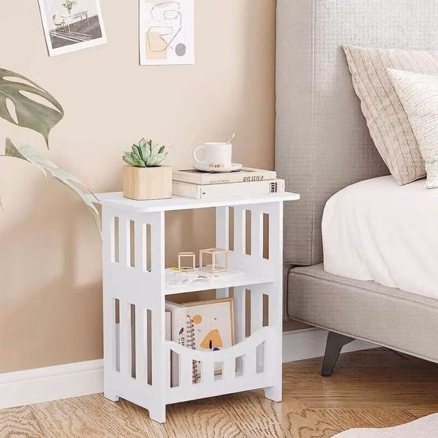 FORGEVIO White Bedside Table Cabinet with Storage Shelf, W/D/H: 91.44 x 60.96 x 101.6 cm