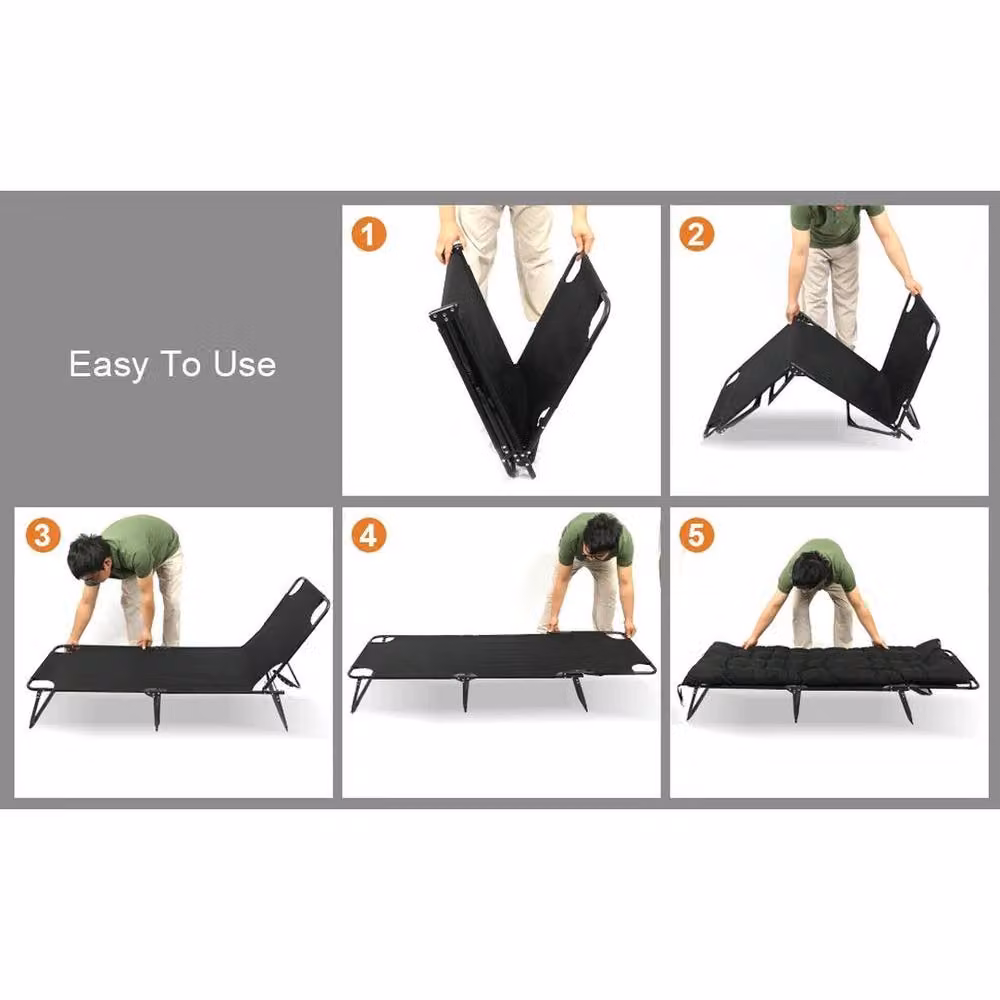 KORVIXA Heavy-Duty Portable Single Camping Cot in Black, W/D/H: 90 x 190 cm – 4