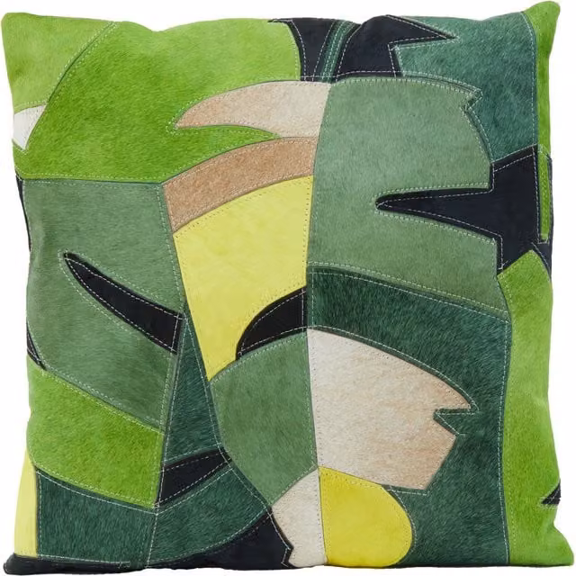 Orsina Bosie Safira Botanical Floral Leather Cushion in Green and Multicolour