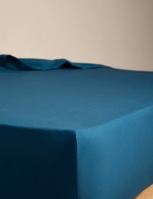 M&S Egyptian Cotton 230 Thread Count Percale Fitted Sheet in Petrol, W/D/H: 200 x 200 cm