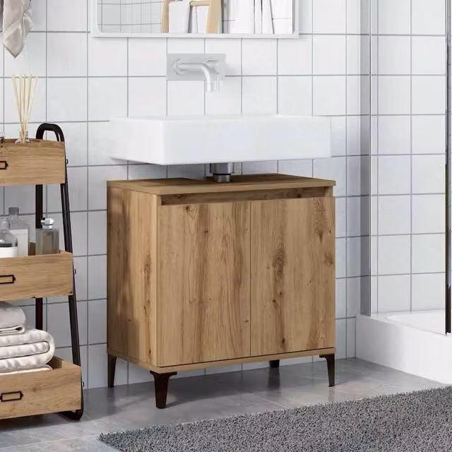 Berkfield Home Artisan Oak Sink Cabinet in Brown, W/D/H: 58 x 33 x 60 cm – 1