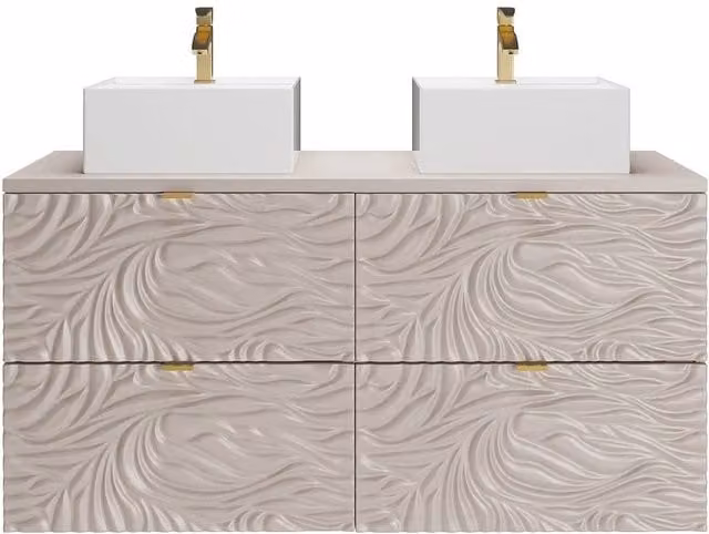 Vente-unique Textured Wall Mounted Bathroom Vanity Unit with Double Square Countertop in Beige and White