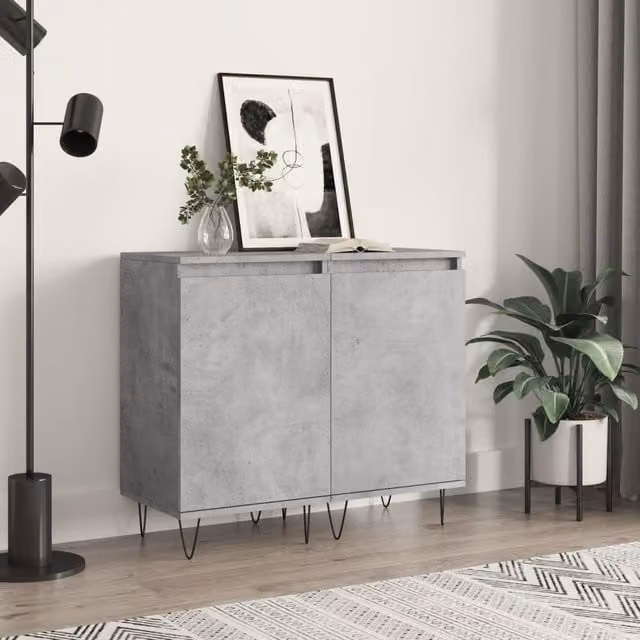 Berkfield Home Set of 2 Modern Sideboards in Concrete Grey and Black, W/D/H: 40 x 35 x 70 cm