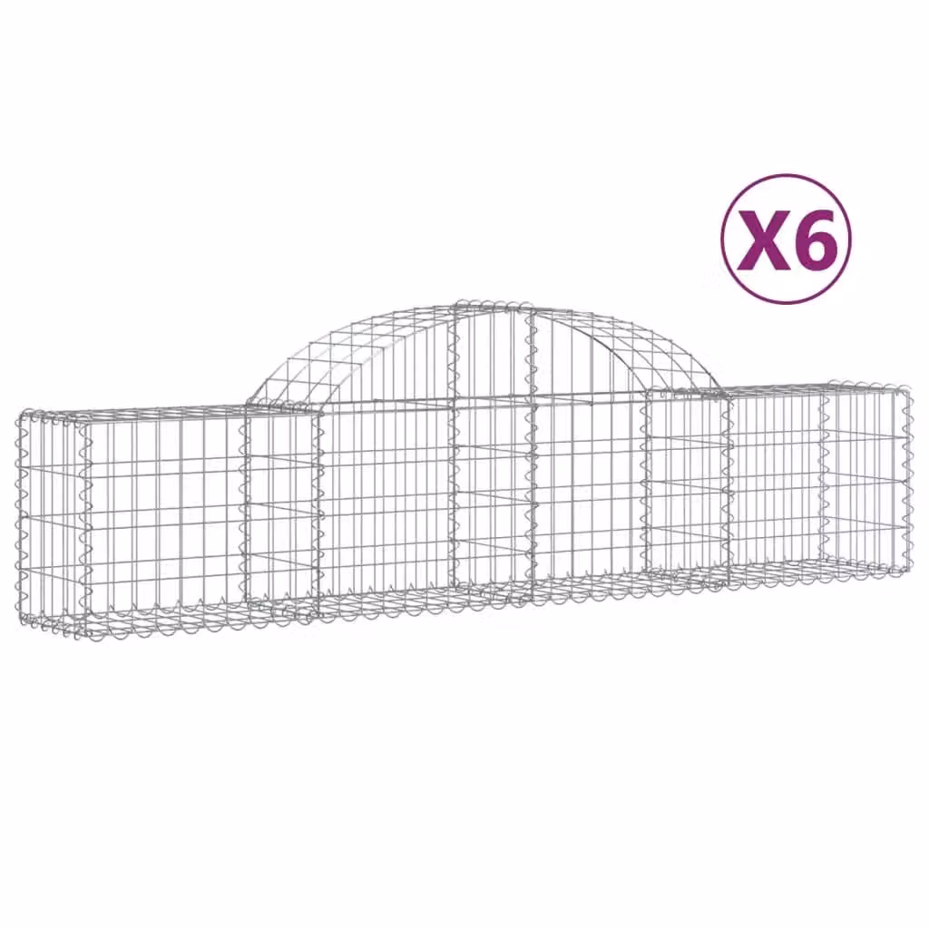 Berkfield Home Arched Gabion Baskets, 6 Piece Set, Silver Galvanised Steel, W: 200 cm, D: 30 cm, H: 40-60 cm – 2