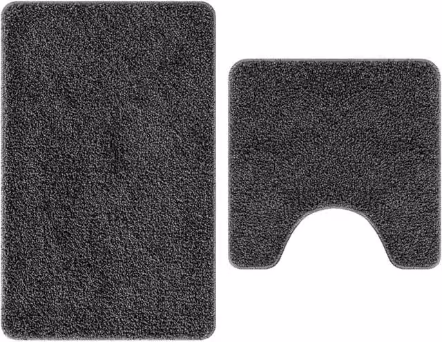 Berkfield Home 2 Piece Non-Slip Microfibre Bath Mat Set in Grey – 1