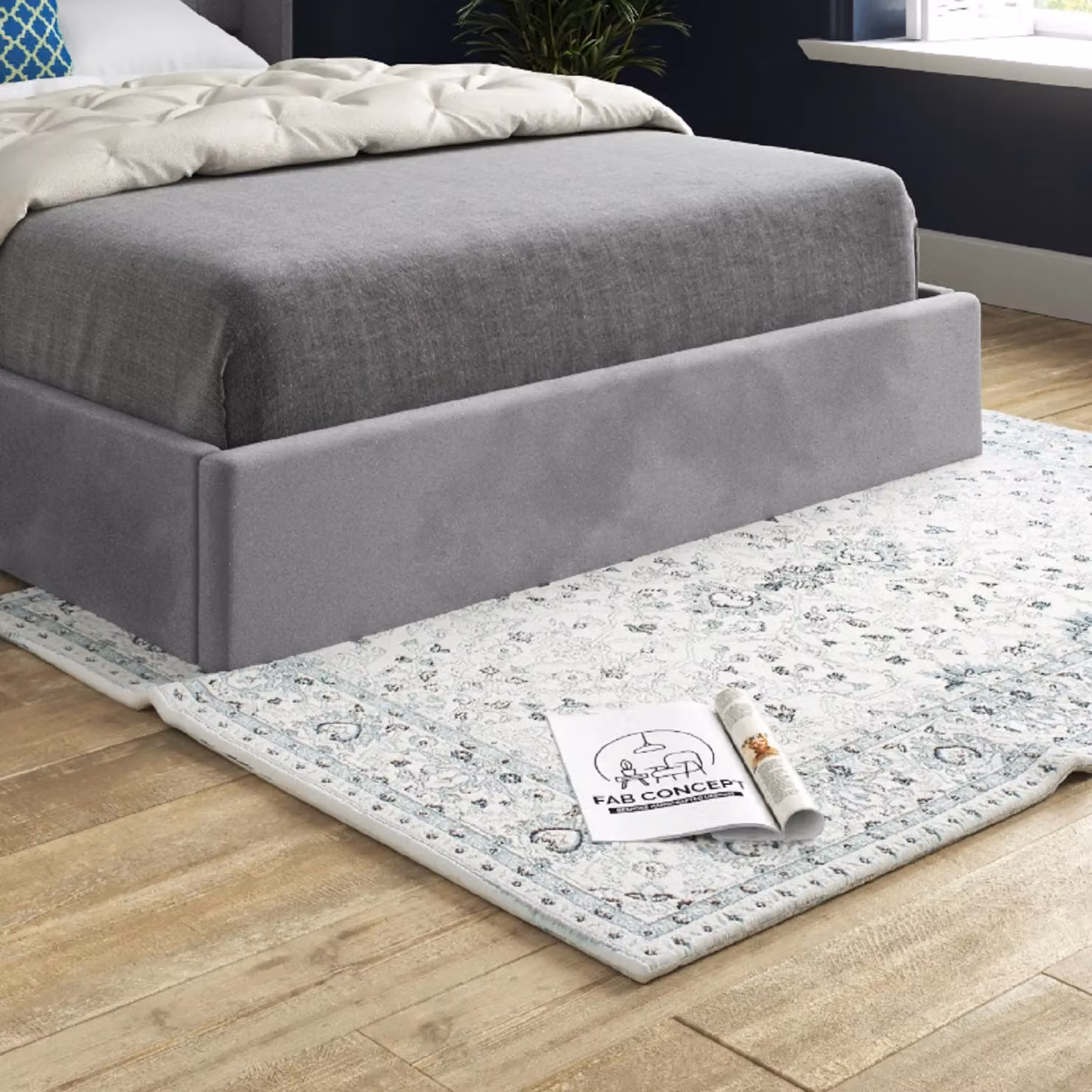 KDMD Rana Curved Top Winged Upholstered Soft Velvet Bed Frame in Grey, Size: 200 x 200 cm – 3