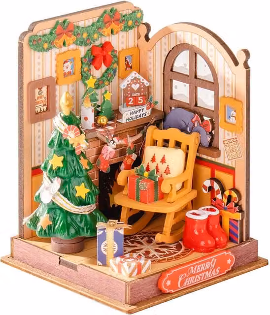 Syntego Christmas Fireplace 3D Wooden Puzzle Kit, Multicolour