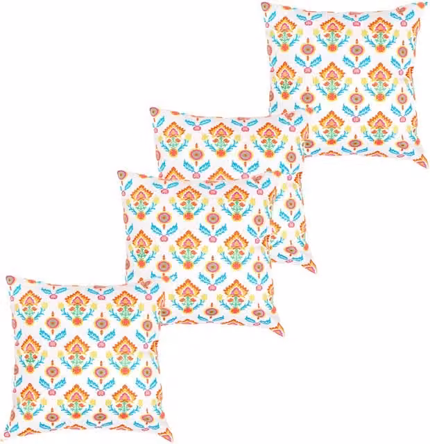 Gardenista Floral Printed Outdoor Scatter Cushion Set in Orange and Multicolour, Pack of 4