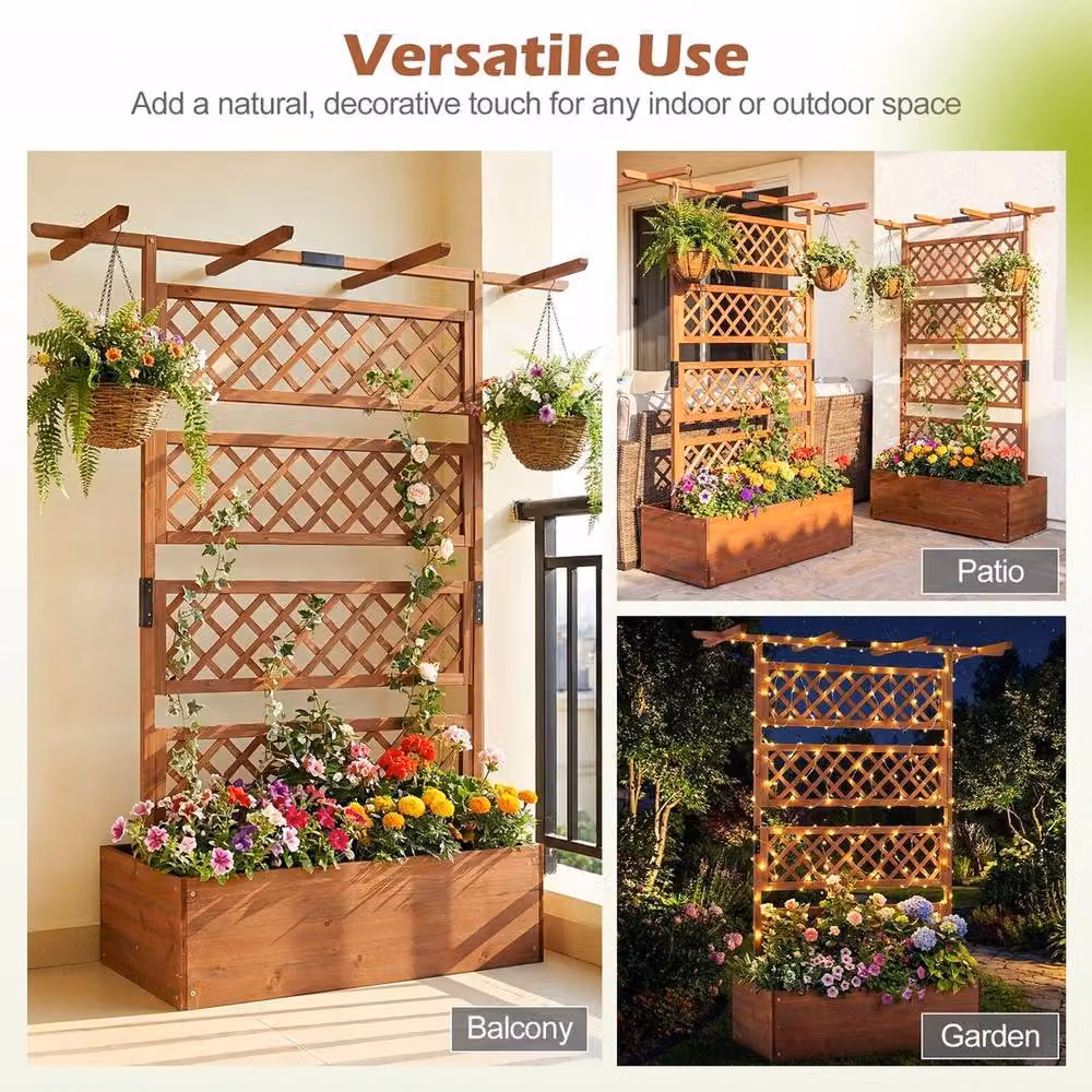 PAWNORA Brown Wooden Raised Bed for Vegetable and Herb Gardens – 4
