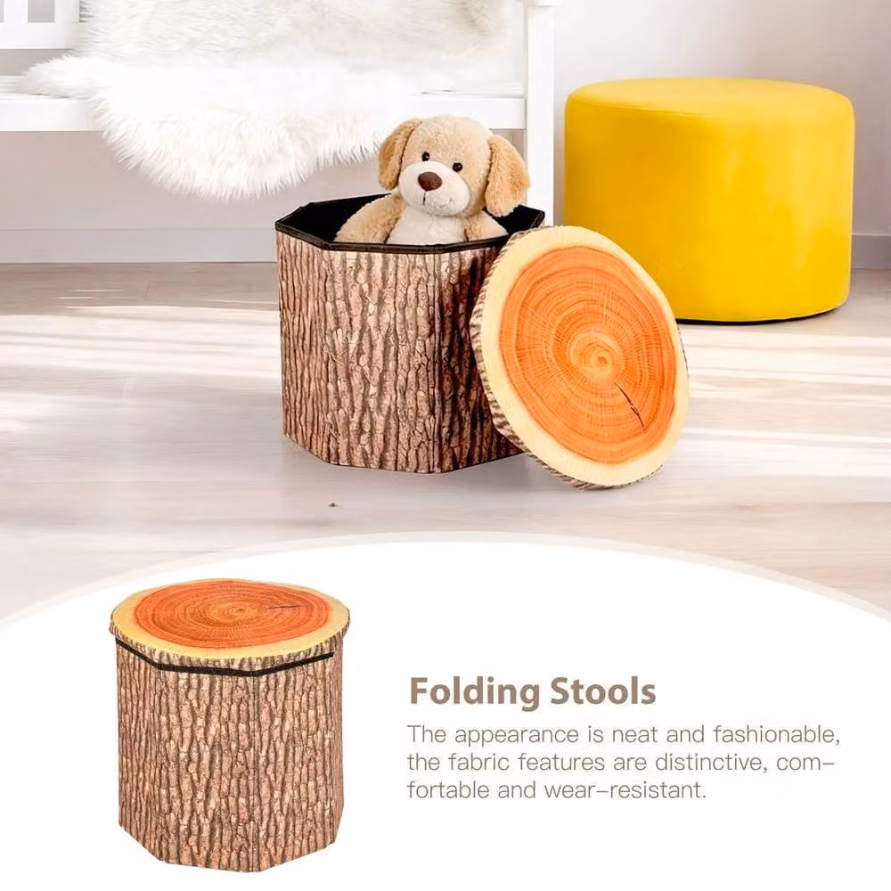 PAWNORA Brown Tree Stump Foldable Fabric Storage Ottoman – 2