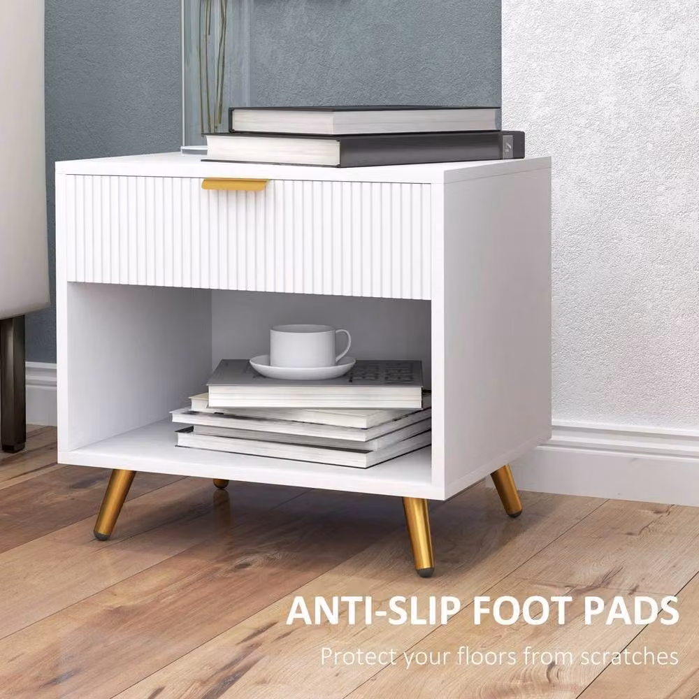 KORVIXA White Small Side Table with Drawer and Open Compartment – 3