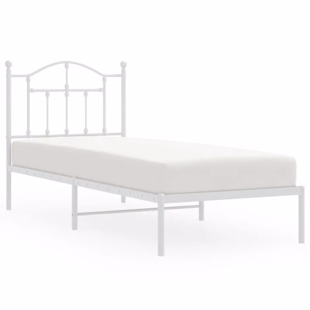 Berkfield Home Metal Bed Frame with Headboard in White, W/D/H: 90 x 200 cm – 2