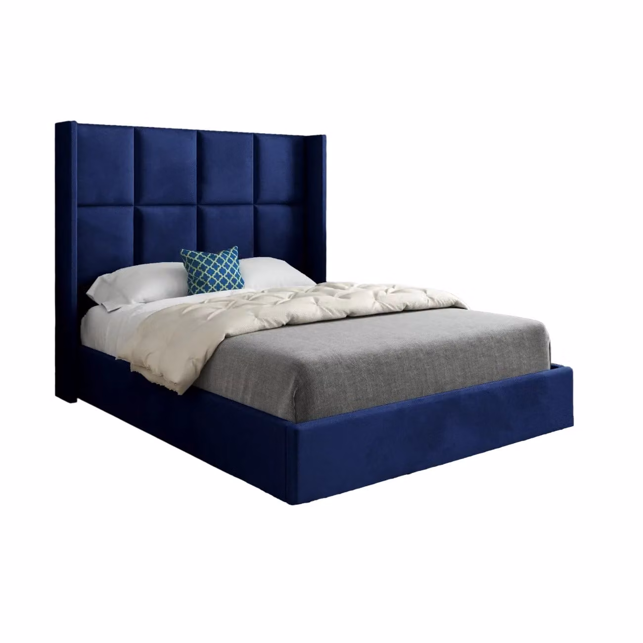 Casani Quanta Modern Upholstered Soft Velvet Bed Frame in Blue, W/D/H: 140 x 200 cm – 5