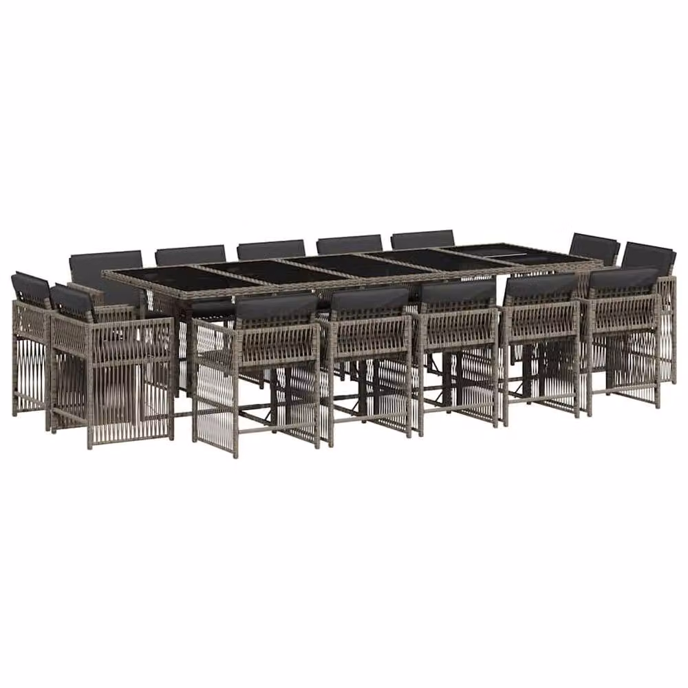 Berkfield Home 15 Piece Grey Poly Rattan Garden Dining Set with Cushions and Glass Tabletop – 2