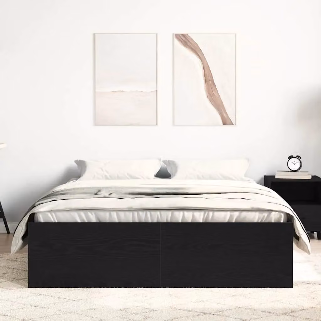 Berkfield Home Small Double Bed Frame in Black Oak and Brown Engineered Wood, W/D/H: 120 x 200 cm – 3