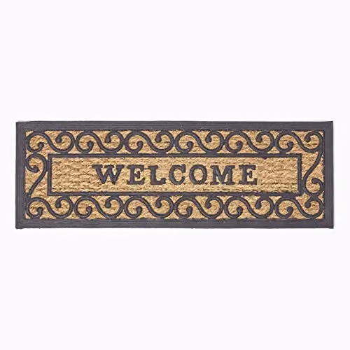 HOMESCAPES Welcome Coir and Rubber Non-Slip Doormat, Brown and Black, W: 75 cm, D: 25 cm – 1