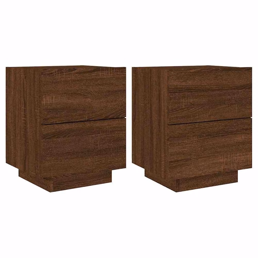 Berkfield Home Set of 2 Modern Brown Oak Bedside Cabinets with Integrated LED Lighting W/D/H: 45 x 40 x 55 cm – 3