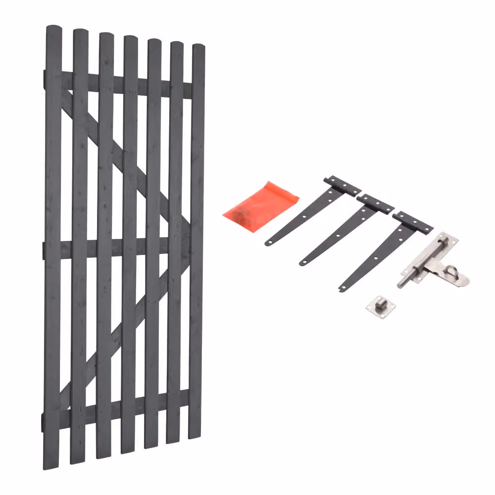 Living and Home Wood Garden Gate with Latch in Grey, W: 90 cm, H: 180 cm – 6