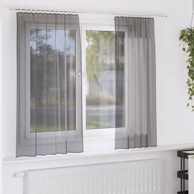 Berkfield Home Dark Grey Voile Curtains with Rod Pockets, 2 Pack