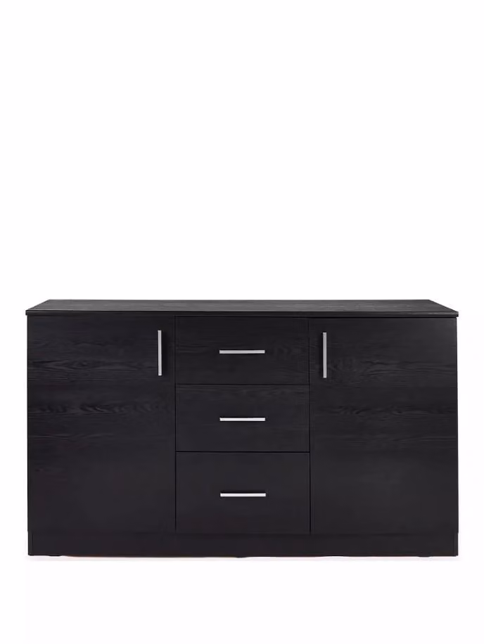 Panama Modern 2 Door 3 Drawer Sideboard in Black with Metal Handles, FSC Certified