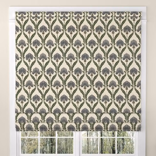 ANTE DECOR Highland Thistle Made To Measure Blackout Roman Blind in Cream and Blue