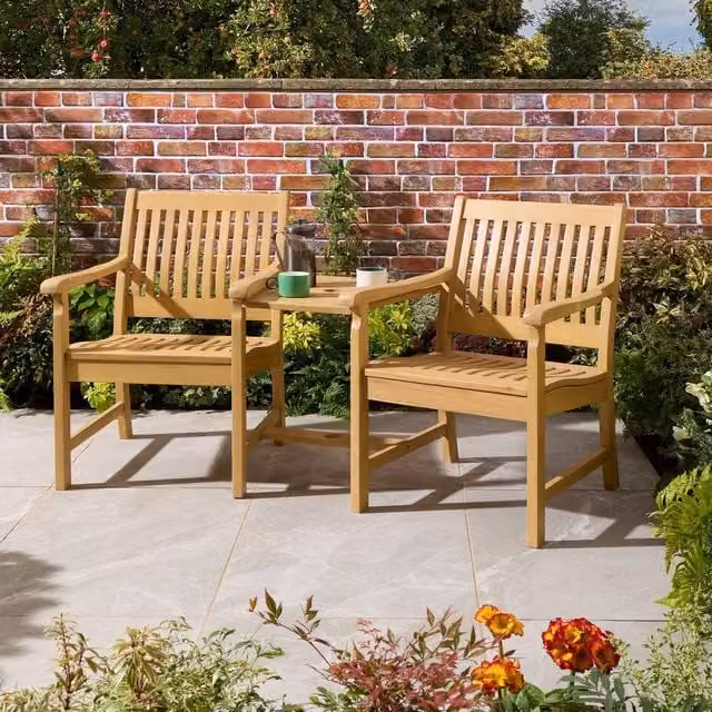 Rowlinsons Farnham Companion Seat in Brown Timber, W: 168 cm, D: 80 cm, H: 87 cm – 1