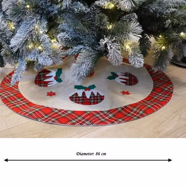 Shatchi 4 Piece Set Round Christmas Tree Skirt Decor in Brown and Beige, Diameter: 86 cm – 1